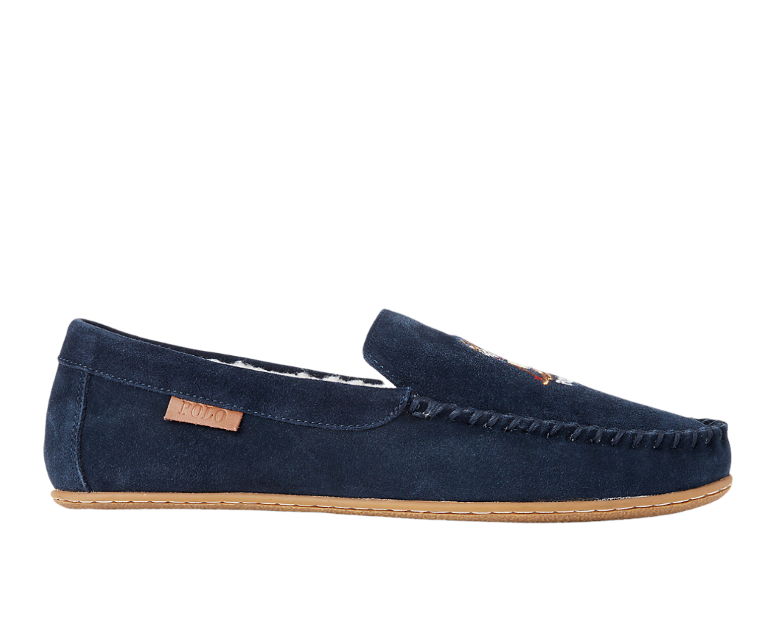 Men's Polo Ralph Lauren Navy Suede Winter Ski Bear Slippers Moccasins New |  eBay